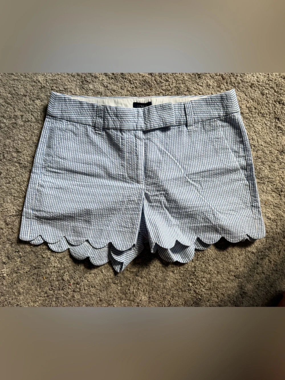 J. Crew Blue and White Striped Scallop Hem Shorts